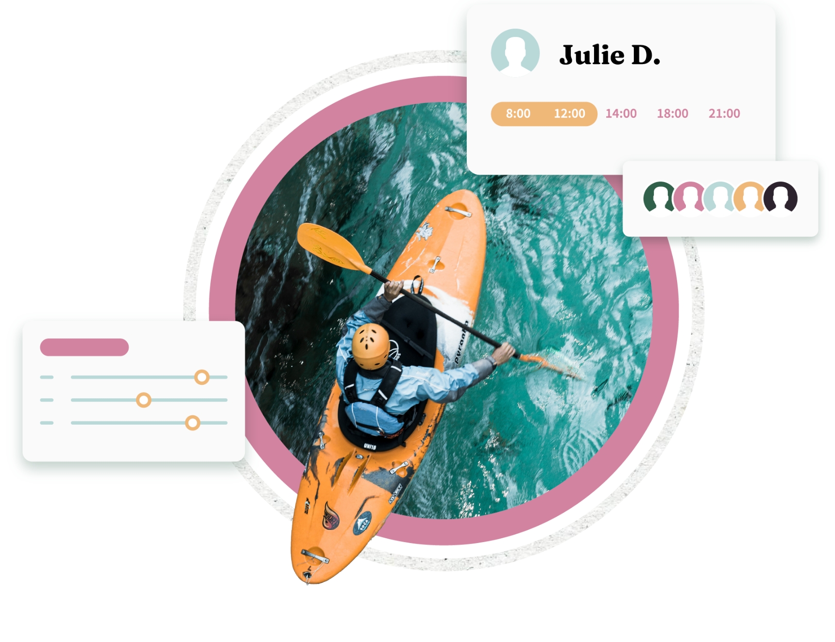 Montage photo qui montre à quel point l'application Guidap peut faciliter la gestion des bases de canoë-kayak